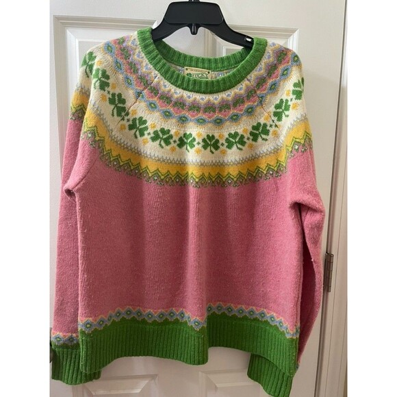 Lucky Irish Sweater Sweaters - Kiel James Patrick Pink Fair Isle Crew Neck Wool Sweater Womans Size XXL